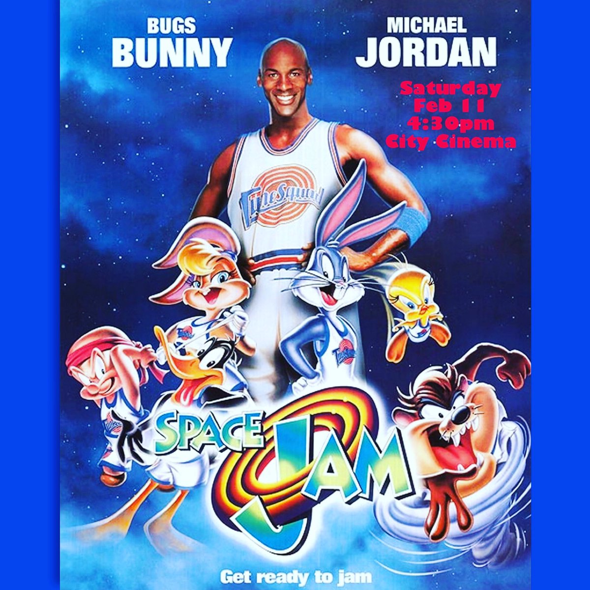 This Saturday, Feb 11 at 4:30PM, Space Jam, with Michael Jordan and the Looney Tunes gang, will be shown at City Cinema. 

Tickets bit.ly/3HbMi98

Presented by Ice City Festival
<a href="/CharlottetownPE/">Discover Charlottetown</a>

Sponsored by <a href="/hollywoodsuite/">Hollywood Suite</a> 

#charlottetown #pei <a href="/Downtown_Chtown/">Downtown Ch'town,PEI</a>