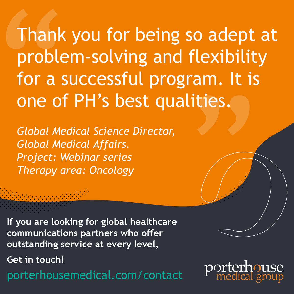 PorterhouseMed's tweet image. We are delighted with this feedback on an #oncology webinar series, which is part of a major educational programme we are delivering for a key client. Thank you to our amazing team for their exceptional work!
#healthcarecomms #educationalprogrammes #meded  #medcomms #pharma