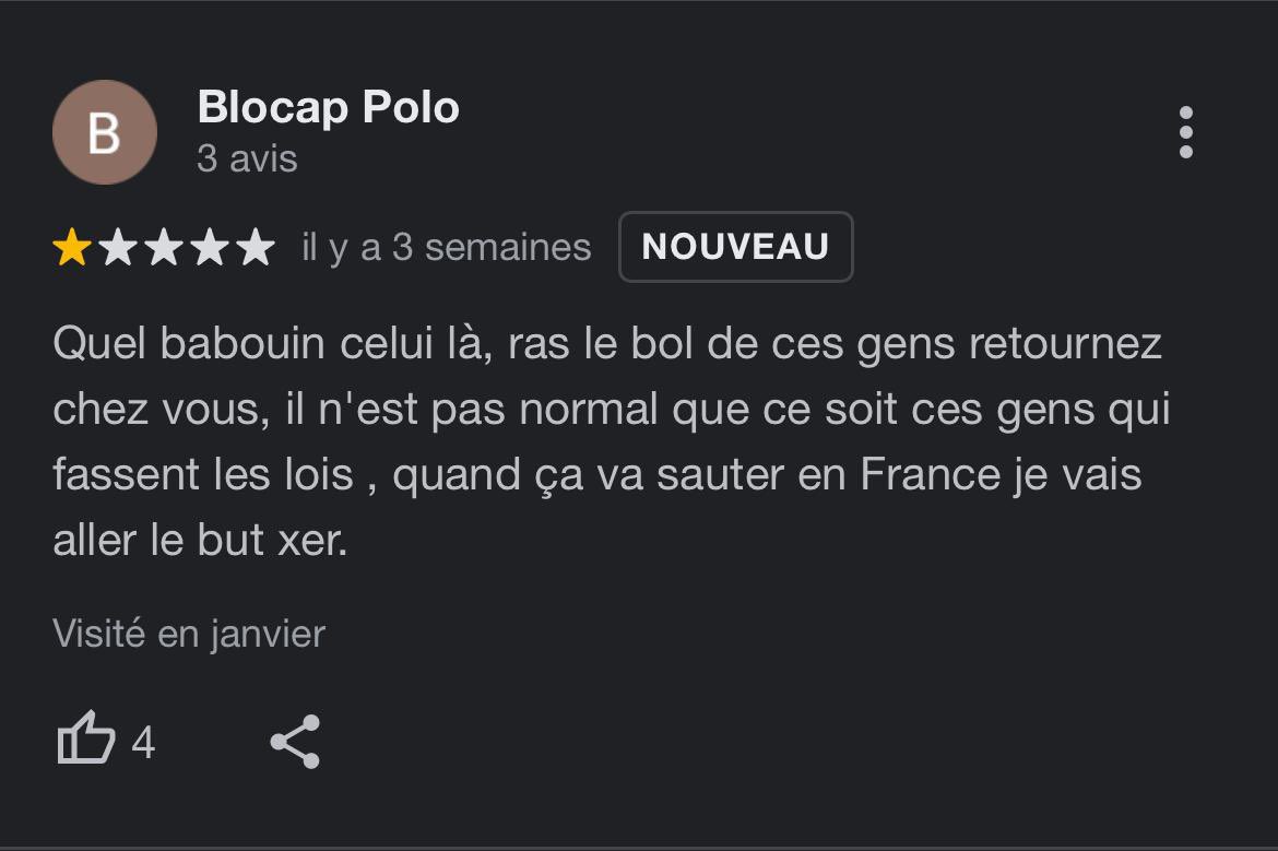 Insultes de singe et menaces de mort. Et c’est comme ça tous les jours en avis Google sur <a href="/respireasso/">Respire Association</a> 
Incroyable de constater cette cette déculpabilisation de la parole raciste en France !

#racisme