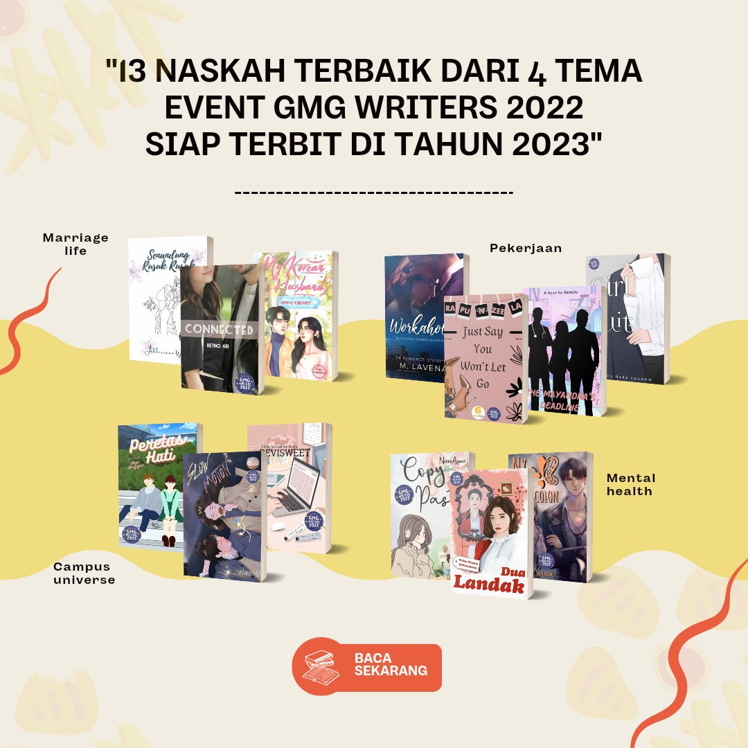 gmgwriters's tweet photo. Sudahkah kamu baca karya para penulis jebolan GMG Writers 2022?

——a thread https://t.co/WluSxwaWGr