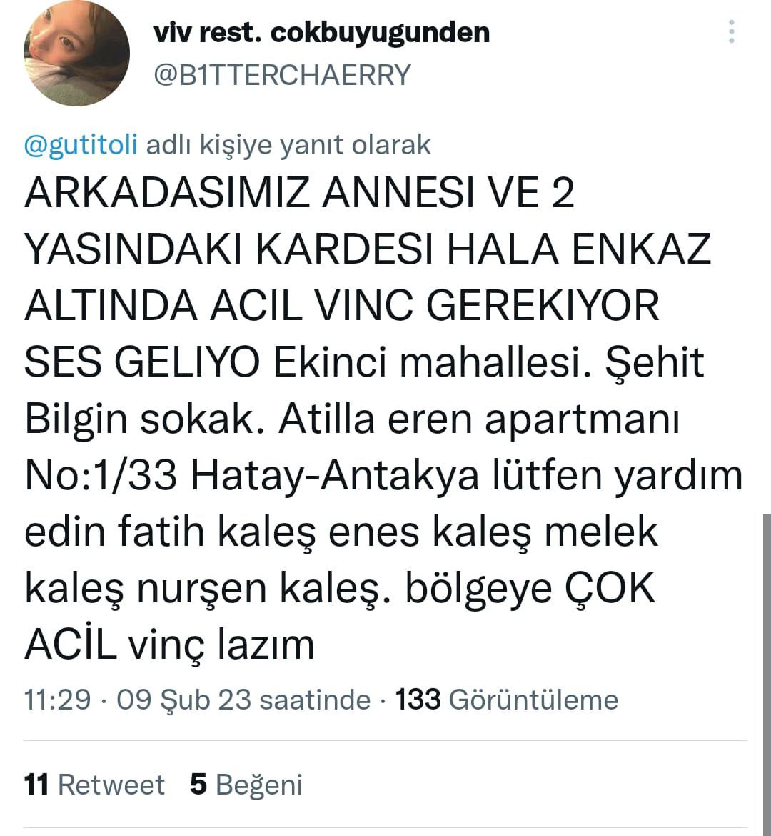 Lütfen acil yardım! Ekip isteği! 
<a href="/AFADBaskanlik/">AFAD</a>
<a href="/EmniyetGM/">Türk Polis Teşkilatı</a>
<a href="/BabalaTv/">BaBaLa TV</a>
<a href="/haluklevent/">Haluk Levent ( Ahbap Ekibi )</a>
<a href="/PincTivi/">PincTv</a> 
<a href="/ahbap/">Ahbap</a>