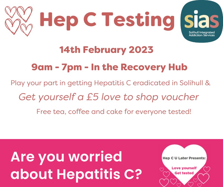 SIASSolihull's tweet image. Don&apos;t forget about our Hep C testing day! 
Everyone tested on this day will receive a £5 love to shop voucher and FREE tea coffee and cake 
#Hepctesting #teacoffeeandcake