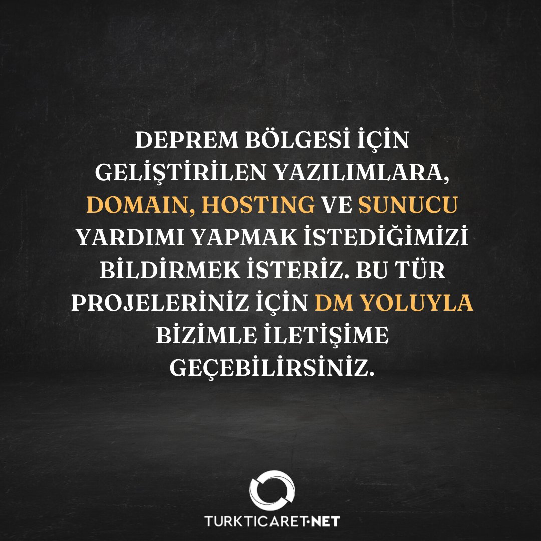 Deprem bölgesi için geliştirilen yazılımlara, domain, hosting ve sunucu yardımı yapmak istediğimizi bildirmek isteriz. Bu tür projeleriniz için dm yoluyla bizimle iletişime geçebilirsiniz.

🌐turkticaret.net
📞08502248640