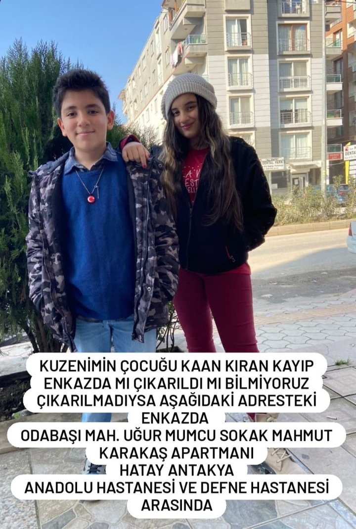 Dilarasancarrr's tweet photo. Kuzenimin kızını kaybettik. Oğlu için hala arama devam ediyor. Nerede olduğu belirsiz . Odabaşı mahallesi. Uğur Mumcu sokak. Karakaş apartmanı Hatay/Antakya https://t.co/VH8QOCK6mo