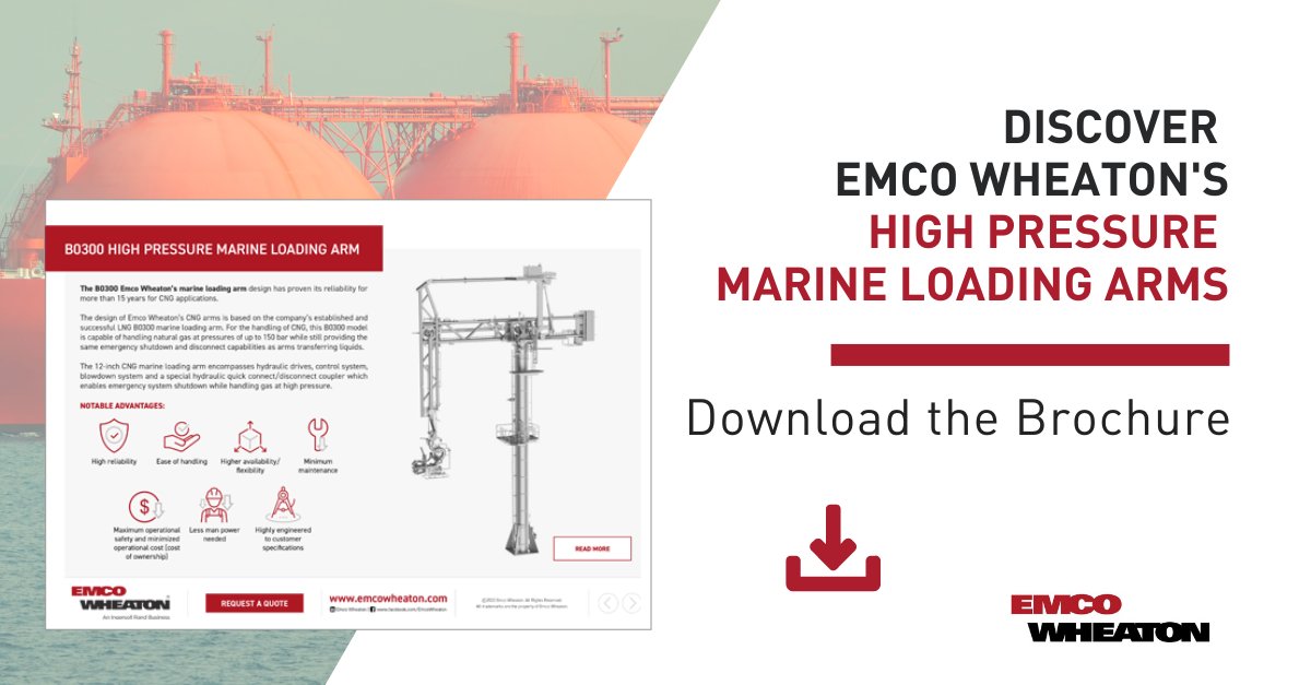 EmcoWheaton's tweet image. lnkd.in/euZbRU_j 👈 Did you hear about Emco Wheaton High Pressure Marine Loading Arms used for CNG (Compressed Natural Gas) applications?
They provide a lot of benefits. Download our FREE Brochure and discover much more!
#LeanOnUs #CNG #MarineLoadingArms #EmcoWheaton