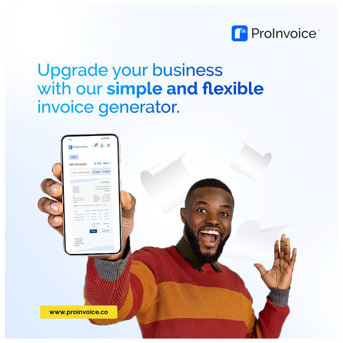 ProInvoice is a professional invoice 
generator perfect for businesses with a customer base of any size. The clean design and easy-to-use features make it an ideal way to create and send professional invoices to clients.

#invoicesoftware #invoicegenerator #proinvoicesoftware