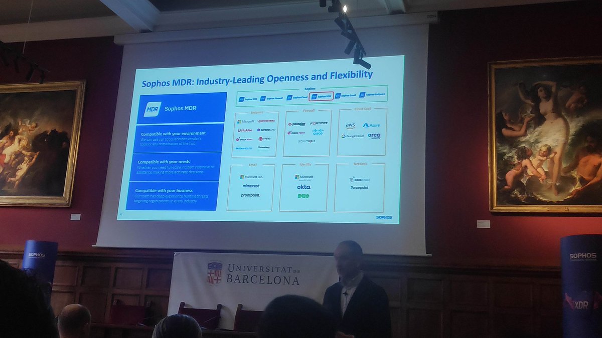 drayamarcos's tweet photo. Novedades de @SophosIberia para la ciberseguridad en el #CSaaSTourBCN siempre hay grandes novedades y el cibercrimen no para de evolucionar. Estamos preparados? Magnifica aula magna de la @UniBarcelona https://t.co/6D3qkmaSQU