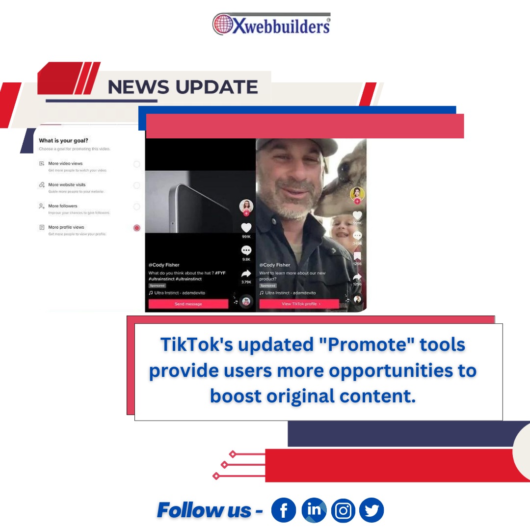 News Updates!
TikTok's updated 'Promote' tools provide users more opportunities to boost original content.

.

#1built4u #latestupdates #news #technews #socialmedia #promotion
