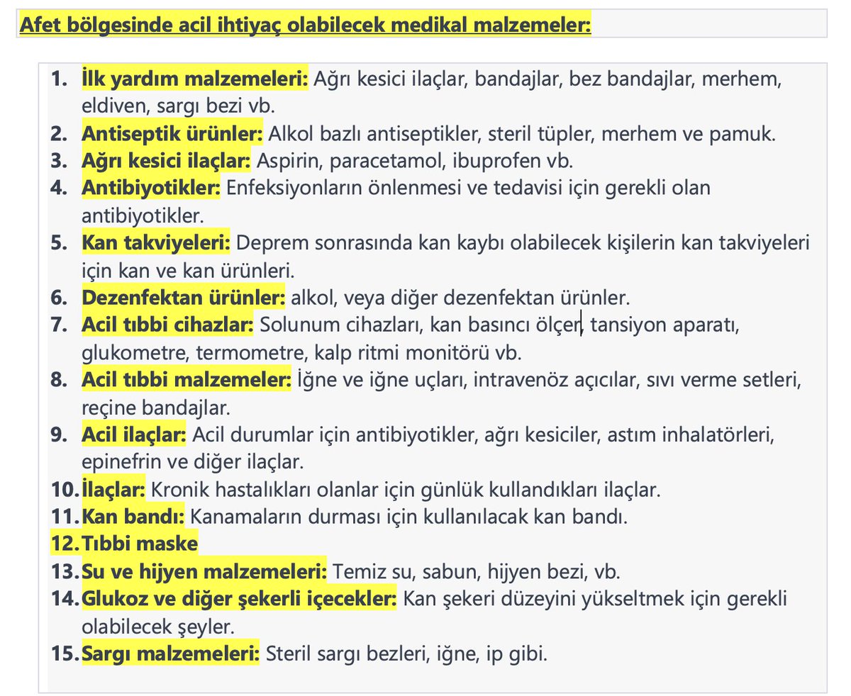 serdar_durdagi's tweet photo. Afet bölgesinde öncelikli ihtiyaç olabilecek 15 medikal malzeme https://t.co/himCLXUb7v