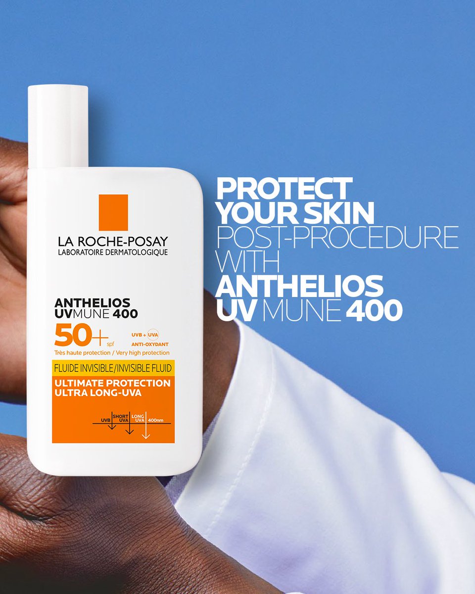 After a dermatologic procedure, your skin is more vulnerable, and the sun is one of its most notorious enemies! 🥵 To avoid side effects such as hyperpigmentation or inflammation on the treated area, we recommend you Anthelios UVMune 400: #larocheposay #anthelios