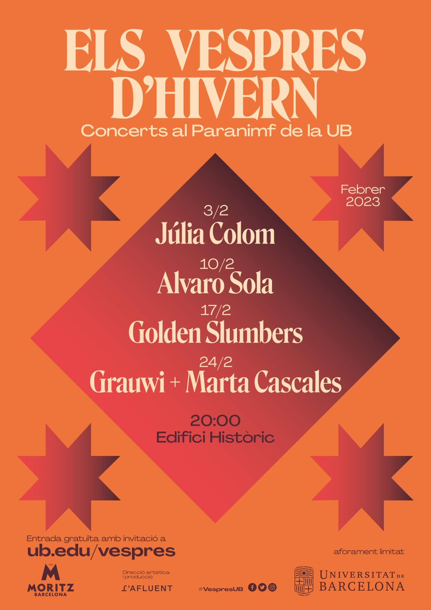 GreatCanyonOh's tweet photo. Grauwi + Marta Cascales presentaran el seu primer disc "Contradictions" el mateix dia de la seva publicació (24/02) als @VespresUB d'Hivern del Paranimf de la @UniBarcelona.
Entrades gratuïtes disponibles mitjançant el següent enllaç. Fes-te'n amb la teva! https://t.co/ll62liutSw https://t.co/4b5BtA3iGm