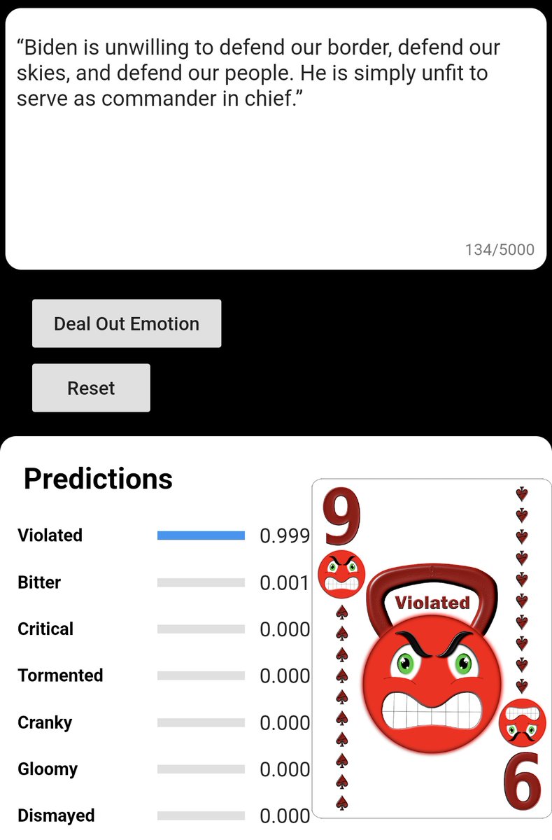 AFFECTxAI's tweet photo. @RNCResearch @CriminalsAreBad @SarahHuckabee A natural language processing app predicts the expressed emotion in the tweet. https://t.co/Sl6KG31W4v