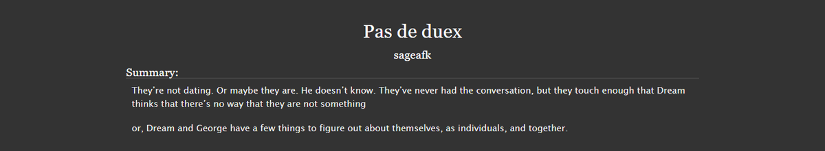 sageafk's tweet photo. It's hereeee!!!
Pas De Duex
- dnf
- explicit
- unrequited/not actually unrequited love
- 30k
- for @witherem
#SoCExchange
-https://t.co/7dWcPMv1zq https://t.co/zHGdixCpTY
