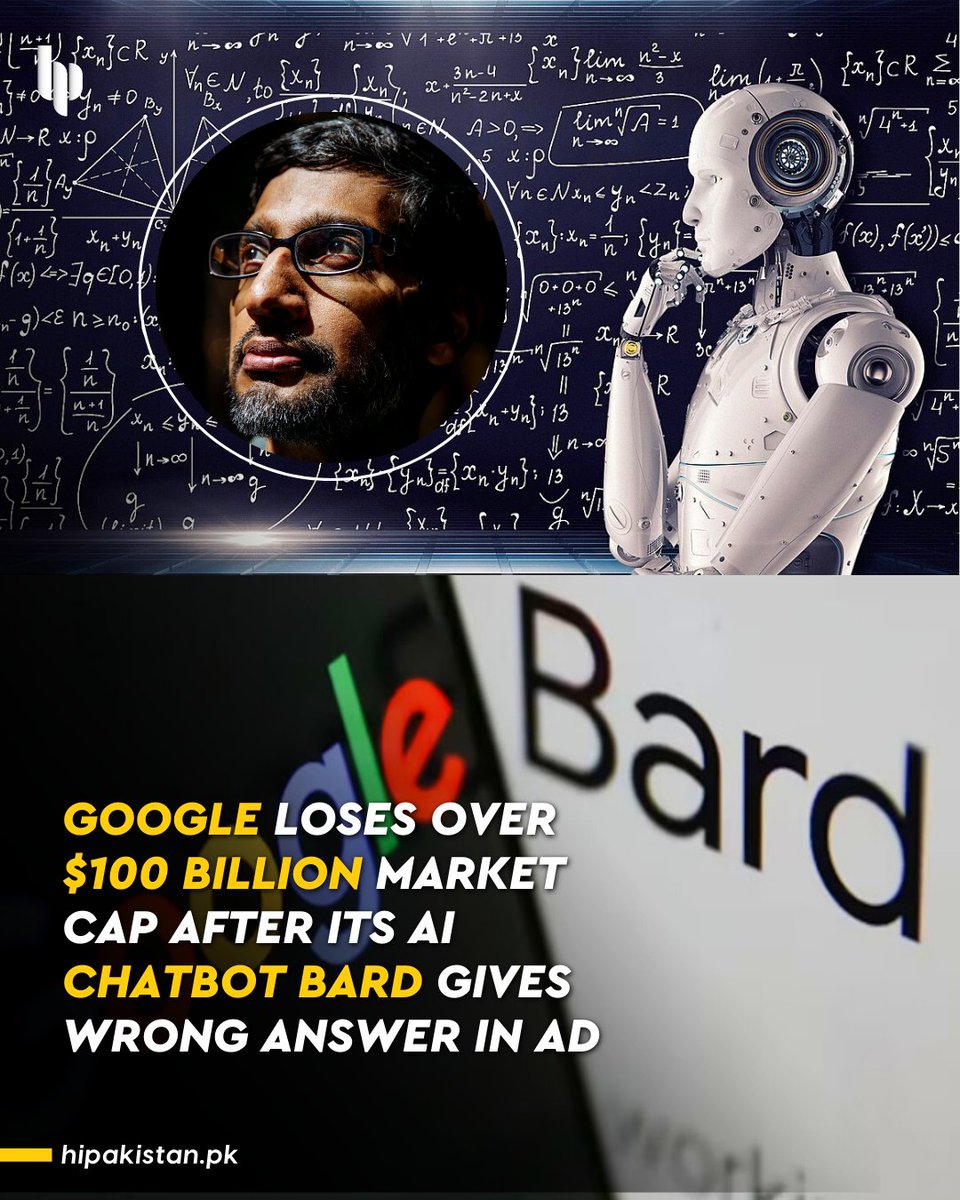#GoogleAI
Google loses over $100 billion market cap after its AI chatbot Bard gives wrong answer in ad   
#sundarpichai #googlechatbot #sundarpichaigoogle #chatbotbard #bard #ai #indiantechnology #googleai  #BreakingNews #hipakistan
#GoogleAI
#BabarAzam𓃵
#Zaman_Park
😅