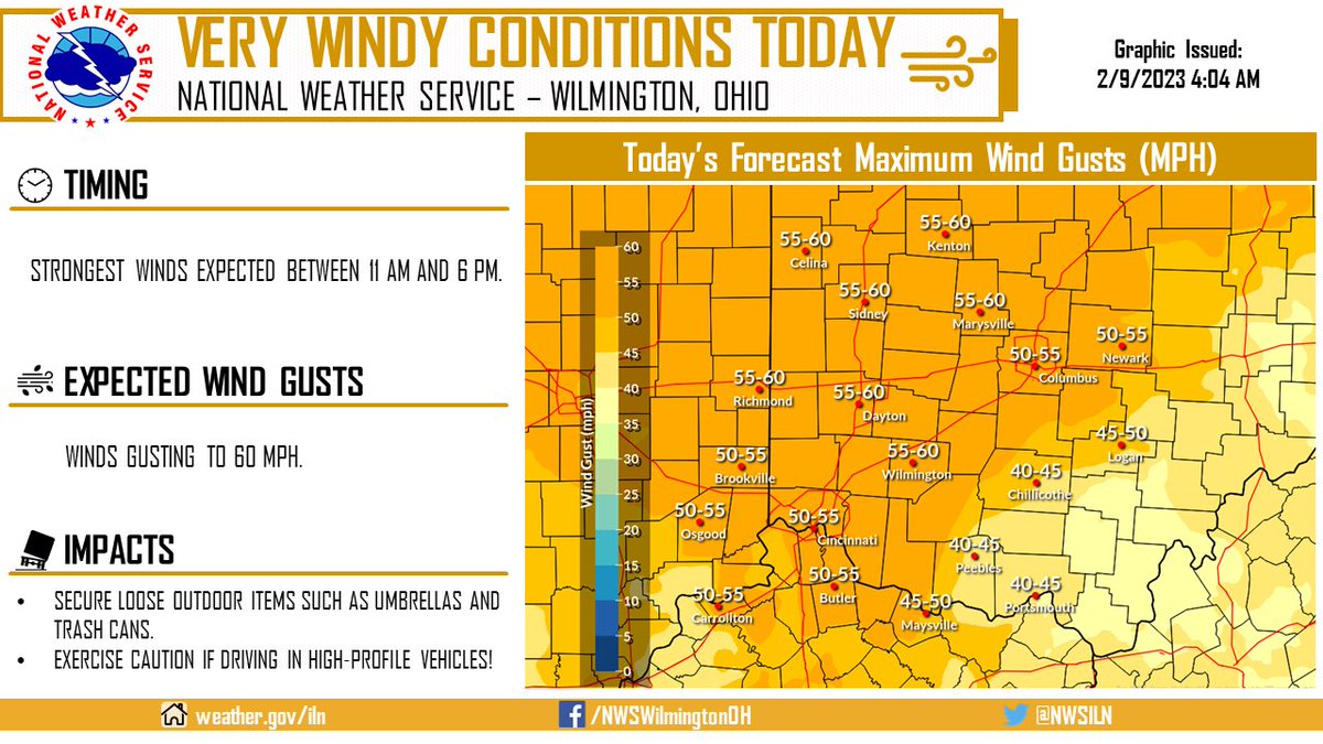 NWSILN's tweet image. High wind warning and wind advisory are in effect through 7 pm this evening.