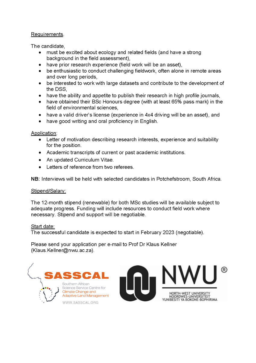 NWU_UESM's tweet photo. Check out this MSc opportunity - Bush Encroachment

#bushencroachment #environmentalscience #botany #NWU #UESM #MSc #MScproject #MScopportunity https://t.co/1vkhfojCFk