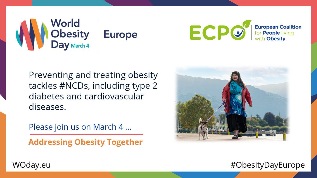 We hope that #ObesityDayEurope and #WorldObesityDay will help everyone learn more about #obesity and #Livingwithobesity. On March 4 we will be #AddressingObesityTogether.
@ECPObesity 
@EASOobesity 
@WHOatEU