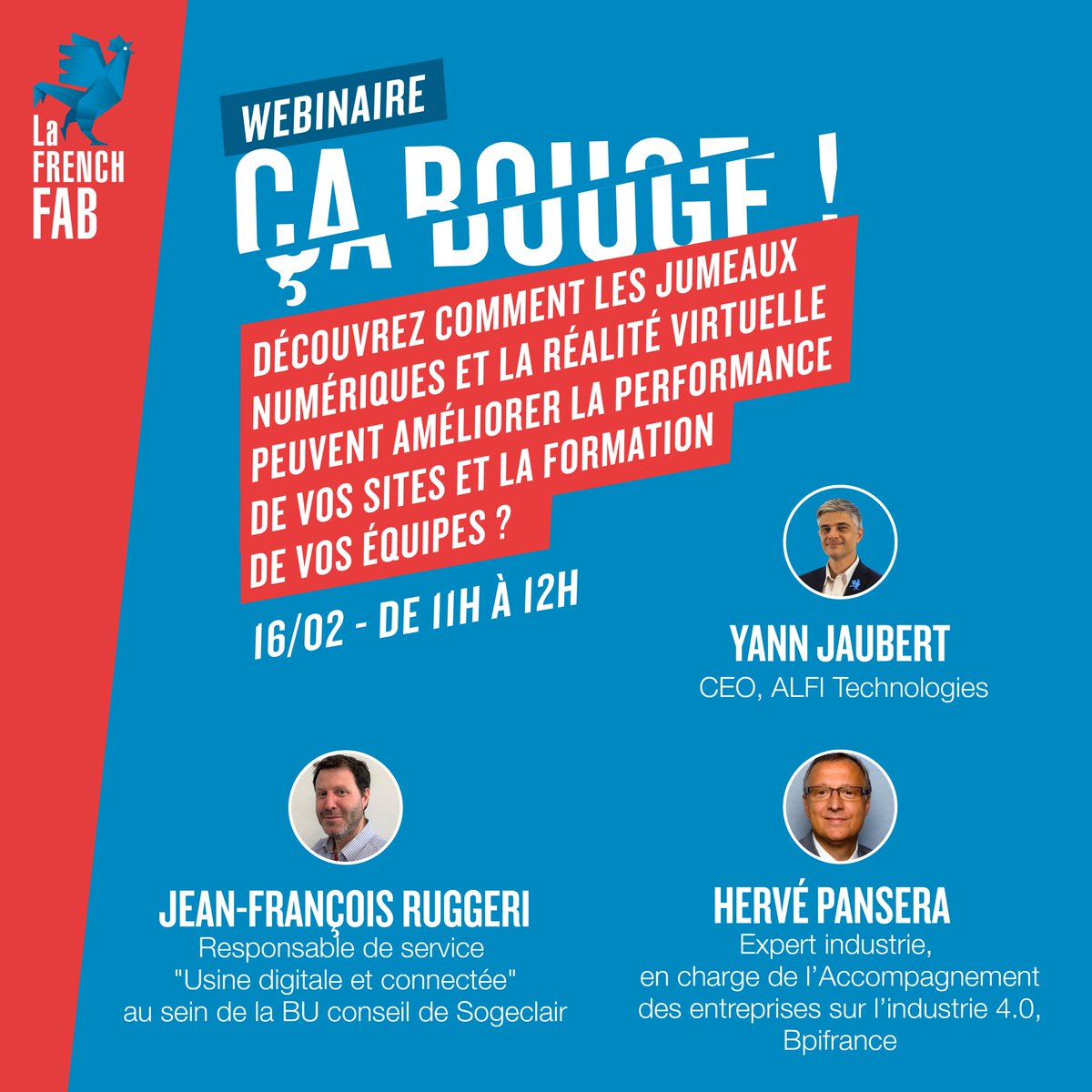 📆 Qu'est-ce qu'un jumeau numérique dans l’industrie ? Quelles sont ses applications potentielles ?
Décryptage et présentation de cas d'usages concrets dans le monde industriel lors d'un #webinaire le 16/02 à 11h.
Inscription gratuite 👉 lnkd.in/e2rZFG2K
#FrenchFab