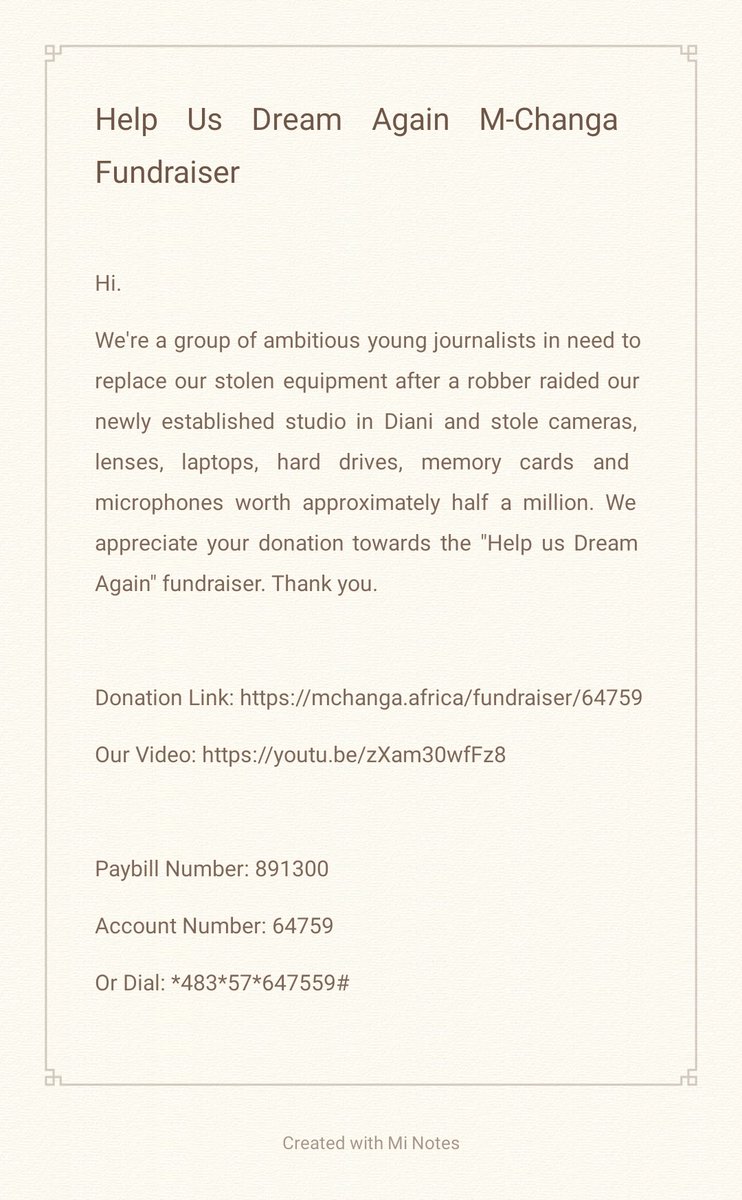 alwattan_ke's tweet photo. Hi. After exploring options following this depressing incident, we've opted to seek help online as advised by a section of social media users. We've opened an online #HelpUsDreamAgain fundraiser. We humbly ask for your help to replace our stolen equipment
https://t.co/xUNx9vYN5s https://t.co/zJdlop1udn