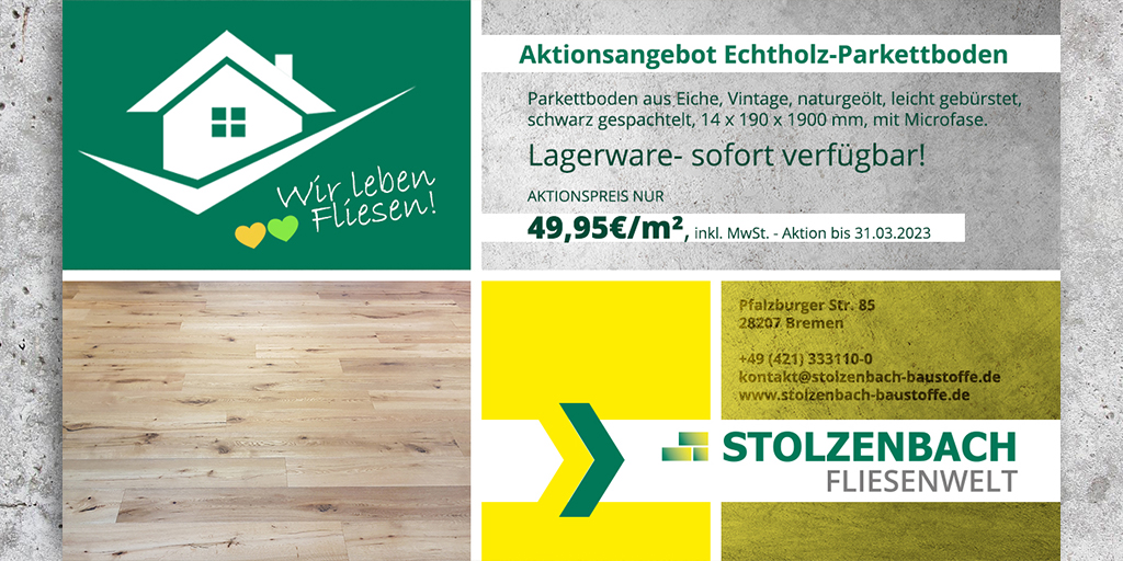 Aktionsangebot Echtholz-Parkettboden - AKTIONSPREIS NUR  49,95€/m² , inkl. MwSt.
Aktionszeitraum bis 31.03.2023
#parkettangebot #aktionsangebot #parkett #holzboden