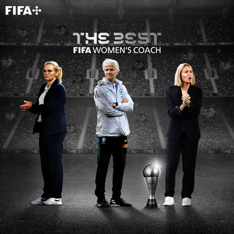 FIFAWWC's tweet photo. 🚨 Your finalists for #TheBest FIFA Women’s Coach Award are here!

🇳🇱 @wiegman_s
🇸🇪 @PiaSundhage
🇫🇷 Sonia Bompastor