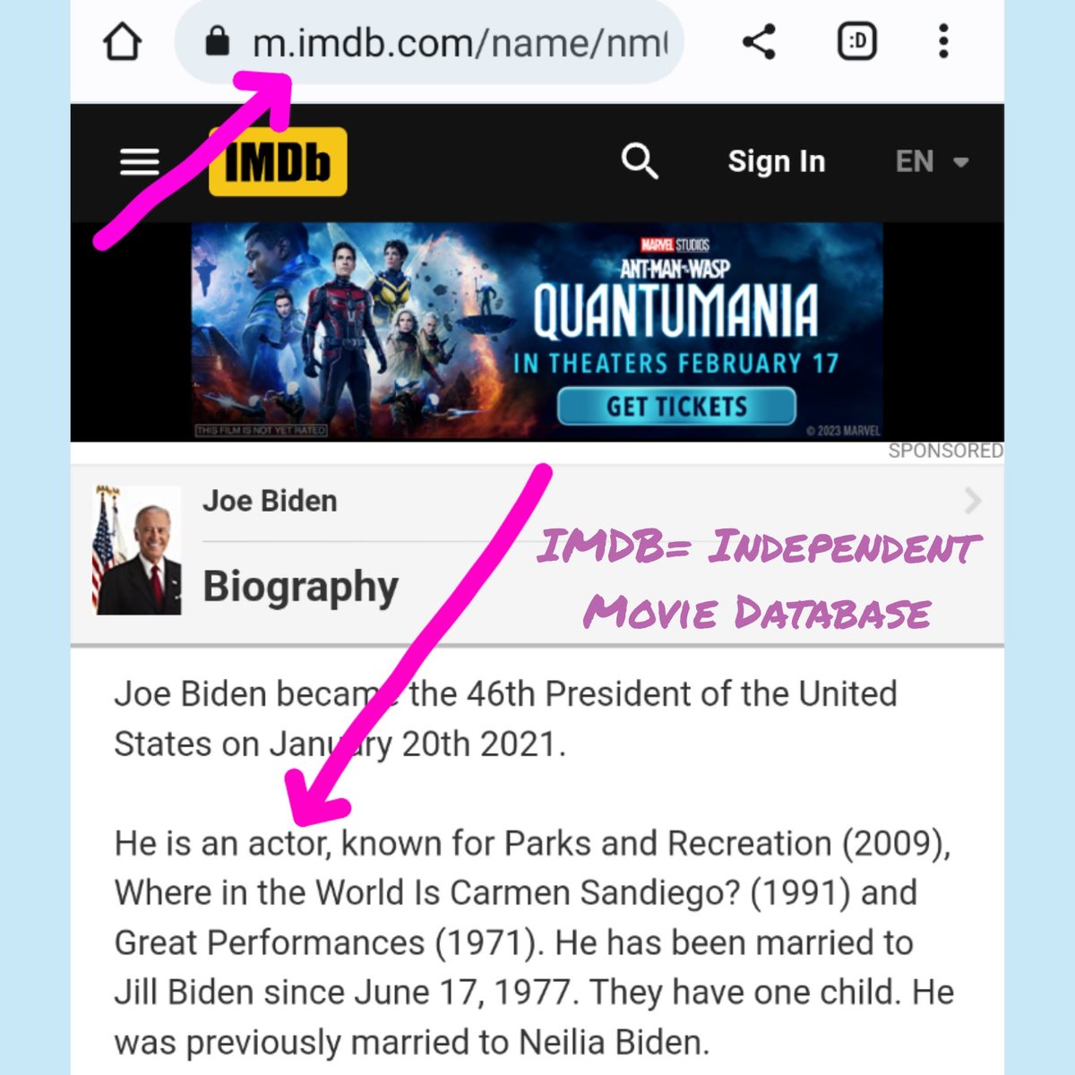 question_ething's tweet photo. Did you know that #JoeBiden is as much of an ACTOR as #DonaldTrump is? #IMDb #actorslife #actorbasedreality https://t.co/KdrFMTG3CS