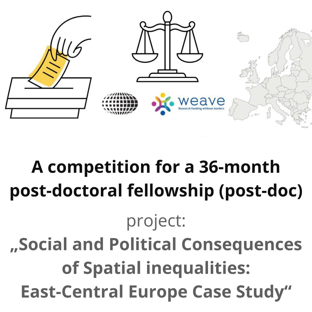 igsopas's tweet photo. ❗️36-month post-doctoral fellowship (#postdoc) offer @IGSOPAS !
Weave-UNISONO @NCN_PL project: „Social and Political Consequences of Spatial inequalities: East-Central Europe Case Study“
🗓️ Deadline: FEB 16, 2023
ℹ️ https://t.co/a1cslVsa5Q
#SpatialInequalities #humangeography https://t.co/2qVwquJmr0
