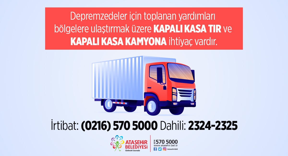 Gönüllülerin dikkatine! 📣

Acil olarak kapalı kasa tır ve kapalı kasa kamyona ihtiyacımız vardır! 🚨

Lütfen bu gönderiyi kendi sayfalarımızda paylaşalım!