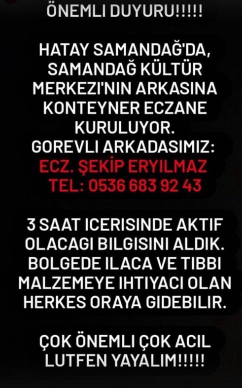 kerewozcnn's tweet photo. ARKADAŞLAR NOLURSUNUZ ÇOK ACİL YAYALIM HATAYDA KONTEYNER ECZANE KURULUYOR LÜTFEN ARKADAŞLAR!!!! @OguzhanUgur @haluklevent @AFADBaskanlik @firat_oz #OguzhanUgur #HalukLevent #deprem #hatayyardimbekliyor !!!!!!!!! https://t.co/MRn3VZogkO