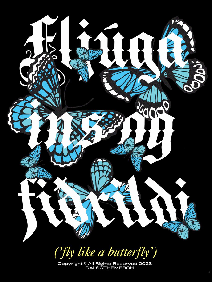 dalsothemerch's tweet photo. 'Fljúga eins og fiðrildi'
#loonathemerch #loonatypograhpy #flylikeabutterfly #thexxeffect https://t.co/89QB3y5nMn