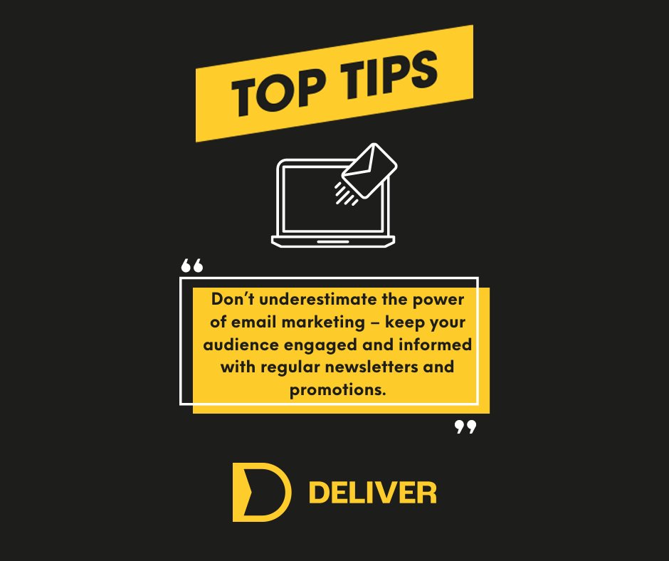 DeliverMediaLtd's tweet photo. It's #toptip Thursday time!
"𝘿𝙤𝙣'𝙩 𝙪𝙣𝙙𝙚𝙧𝙚𝙨𝙩𝙞𝙢𝙖𝙩𝙚 𝙩𝙝𝙚 𝙥𝙤𝙬𝙚𝙧 𝙤𝙛 𝙚𝙢𝙖𝙞𝙡𝙢𝙖𝙧𝙠𝙚𝙩𝙞𝙣𝙜 - 𝙠𝙚𝙚𝙥 𝙮𝙤𝙪𝙧 𝙖𝙪𝙙𝙞𝙚𝙣𝙘𝙚 𝙚𝙣𝙜𝙖𝙜𝙚𝙙 𝙖𝙣𝙙 𝙞𝙣𝙛𝙤𝙧𝙢𝙚𝙙 𝙬𝙞𝙩𝙝 𝙧𝙚𝙜𝙪𝙡𝙖𝙧 𝙣𝙚𝙬𝙨𝙡𝙚𝙩𝙩𝙚𝙧𝙨 𝙖𝙣𝙙 𝙥𝙧𝙤𝙢𝙤𝙩𝙞𝙤𝙣𝙨｡" https://t.co/PgORMCZomD