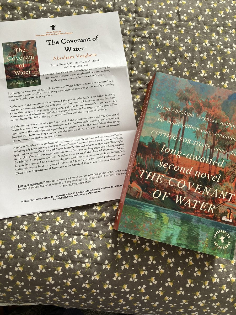 A massive thank you to @sofeeeee @groveatlantic @AtlanticBooks for sending me this proof of #TheCovenantOfWater. It sounds incredible. Out in May, I can’t wait to read this advance copy and I’m very grateful to have this chance to do so. #booktwt #Bookmail #book #histfic