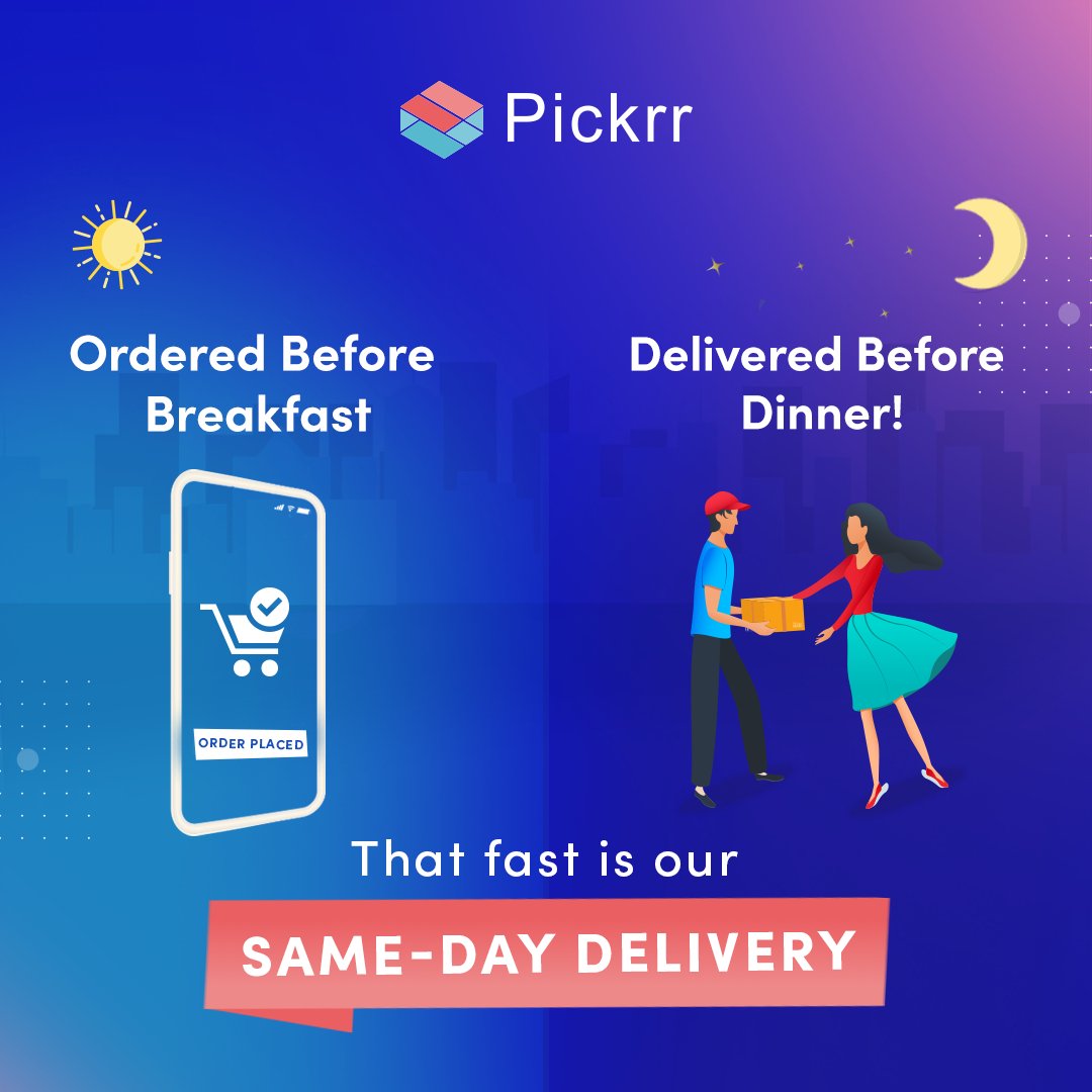 With the 🏃🏻fast-growing industry, delivering the 📦product at the right time is our promise. <a href="/Pickrr_/">Pickrr</a>  is one solution where you can provide the 📦products ⌚ on-time with its same-day delivery service.

#sameday #samedaydelivery #samedaydeliveryservice #samedaydeliveryservices