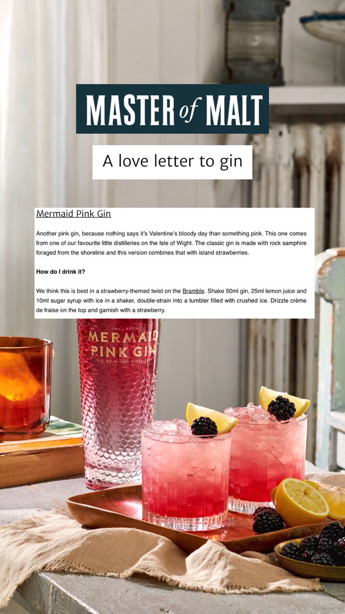 We are delighted to say Mermaid Pink Gin has featured in Master of Malt, “A love letter to gin”

“Another pink gin because nothing says Valentine’s day than something pink”