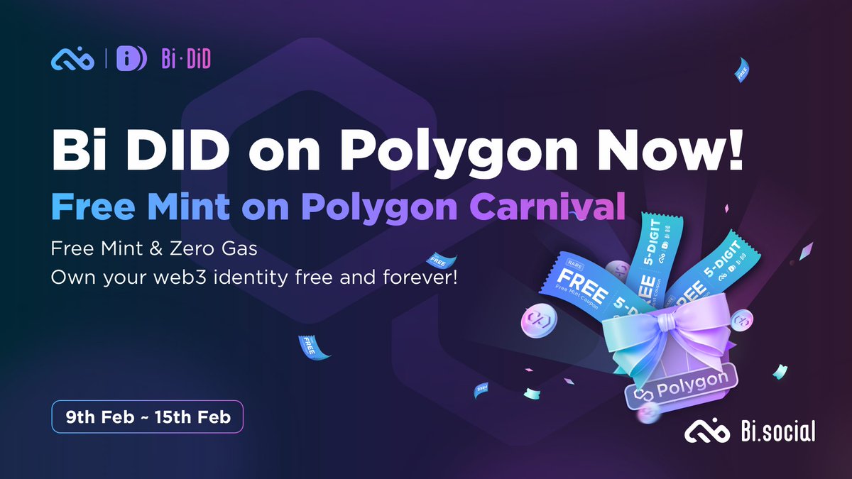 Bitislands_'s tweet photo. 🫶 Free Mint on Polygon Carnival 🫶

🎉 Total Free Coupons are waiting for 
all users who have not free minted Bi DIDs!🫡

0️⃣ Gas ➕ 🆓 Mint
💌Totally 🆓 own your #Web3 🆔

🎟️ https://t.co/XCCkmci9TI

#freemint #BiDID https://t.co/ECeaHwj17V