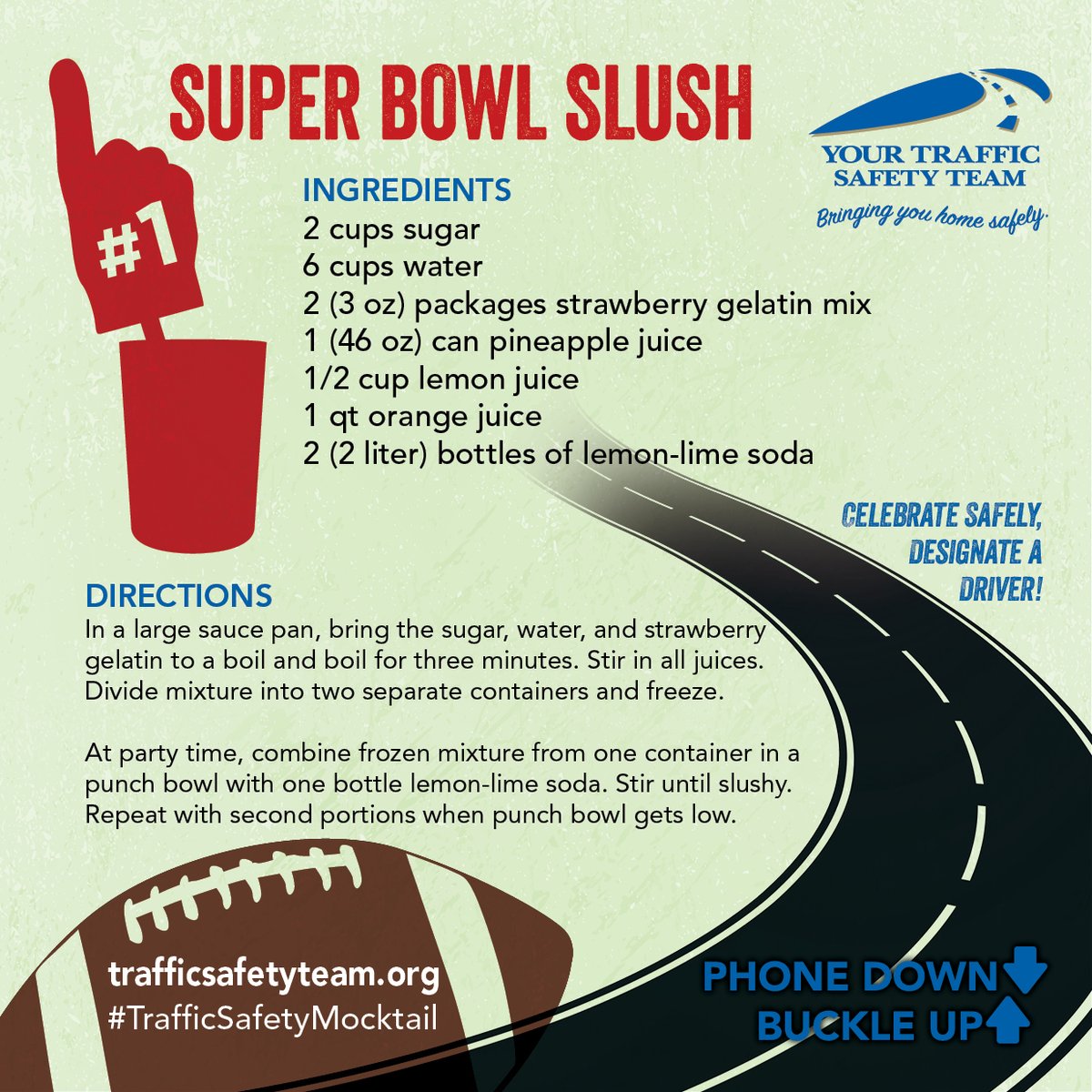 trafficsafetyfl's tweet photo. Drunk driving kills. It takes a life every 51 minutes in America. On Super Bowl Sunday, be on the #TrafficSafetyTeam to make sure everyone drives sober.
Great party #recipes online https://t.co/Ed9iSvLbXS
#SuperBowlLVII #TrafficSafetyFL #RecipesForTheRoad #CelebrateSafely #TBT https://t.co/pEYXKEuOGr
