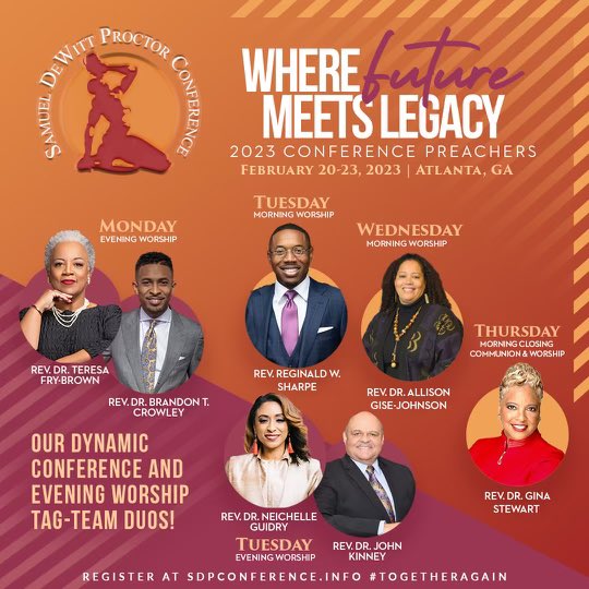 Register for the Proctor Conference and hear the dynamic @DRFRYB @CandlerTheology @Reginaldsharpe @fellowshipchi @brandonthomascrowley @myrtlebaptist @HarvardDivinity @mySSW @MeadvilleEdu @neichelleg @SpelmanCollege @drgmstewart @christmbc and Rev. Dr. John Kinney! #Atlanta #ATL