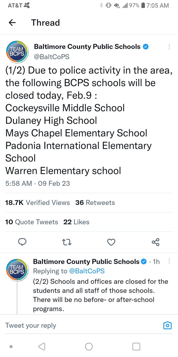guyton42b's tweet photo. UPDATE: 

Multiple schools closed today due to police activity still ongoing in the area. https://t.co/ZaJxf9ffeA