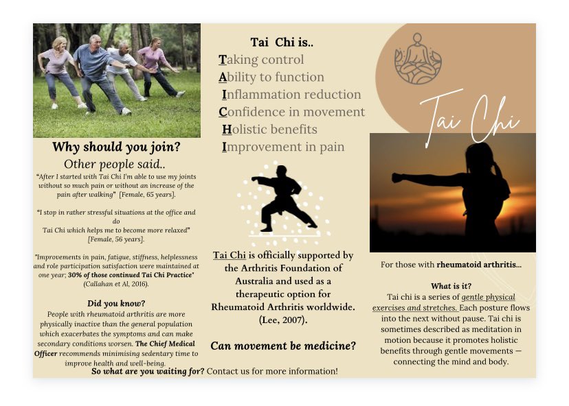 LauraOT2021's tweet photo. Our canva infographic on the benefits of Tai Chi for rheumatoid arthritis 
@SunderlandOT 
@D00rbar @BethanyCarroll7 @NiamhBoyle5 https://t.co/iyFcVm7Q2u