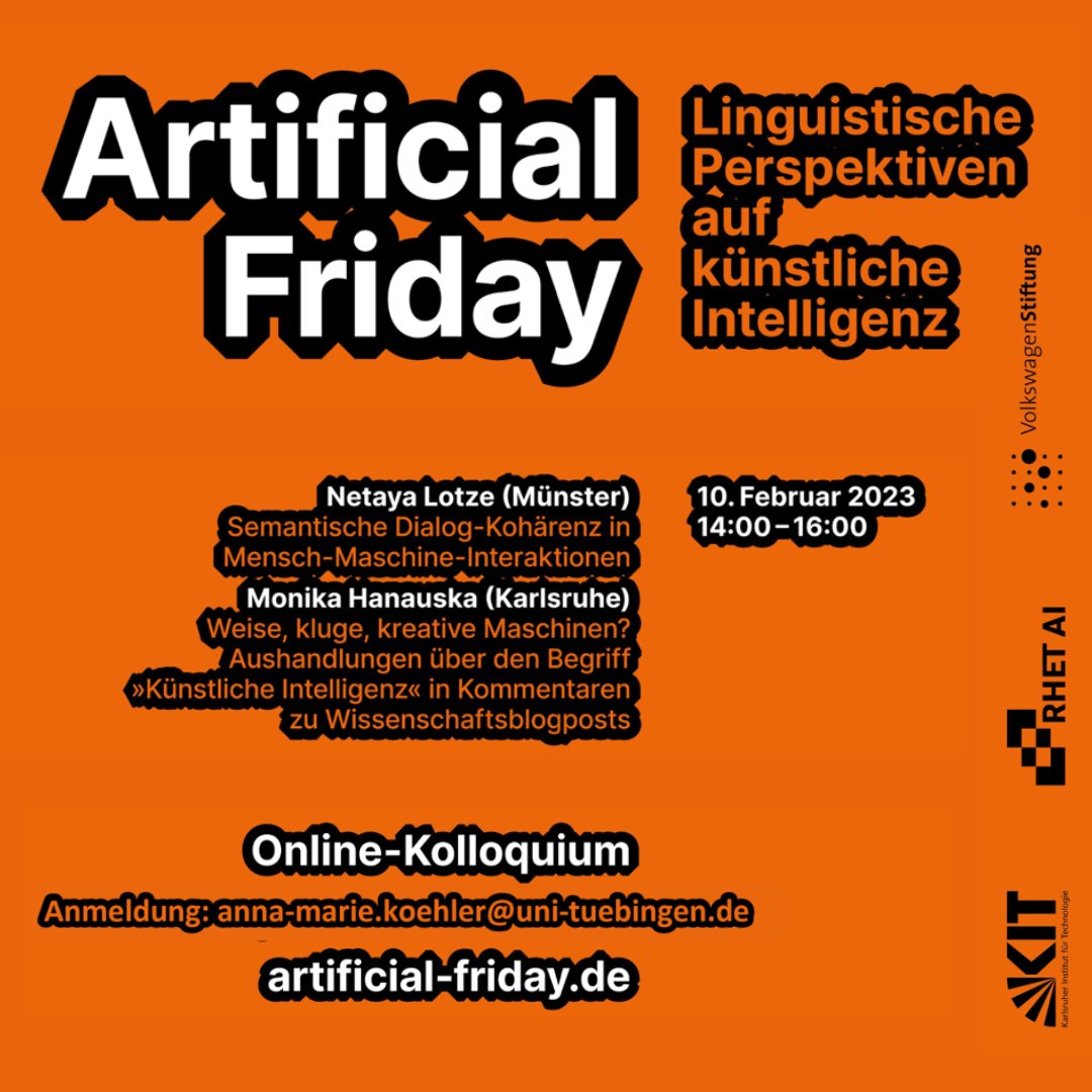 Morgen stelle ich im #ArtificialFriday meine Untersuchung zu Aushandlungsprozessen in Blogpostdiskussionen vor. Konkret geht es darum, wie das Konzept #KuenstlicheIntelligenz sprachlich hervorgebracht und diskutiert wird. 
Seid online dabei: artificial-friday.de 
#RhetAI