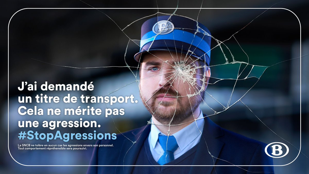 SNCB's tweet photo. 😲1900 agressions contre notre personnel en 2022, soit cinq par jour en moyenne.Le message de notre campagne est simple:toute forme de violence à l'encontre de nos collaborateurs et de voyageurs est inacceptable ! Un coup de sifflet final y a été donné aujourd’hui#StopAgressions https://t.co/BTtmAzDXBQ