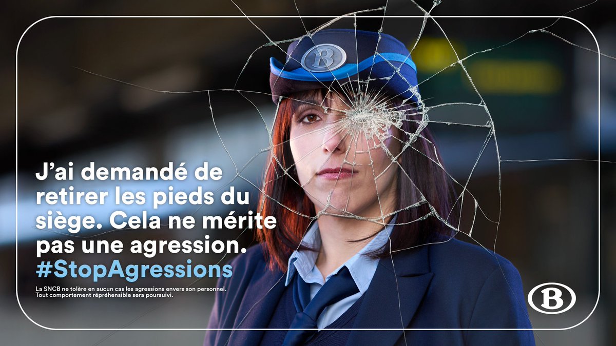 SNCB's tweet photo. 😲1900 agressions contre notre personnel en 2022, soit cinq par jour en moyenne.Le message de notre campagne est simple:toute forme de violence à l'encontre de nos collaborateurs et de voyageurs est inacceptable ! Un coup de sifflet final y a été donné aujourd’hui#StopAgressions https://t.co/BTtmAzDXBQ