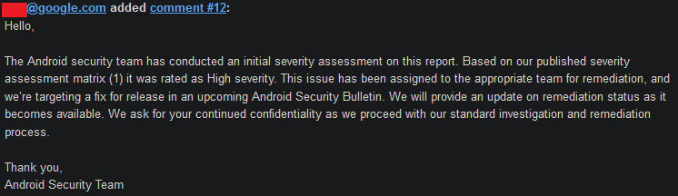 Finally! Found 2 high severity vulns in AOSP.😃