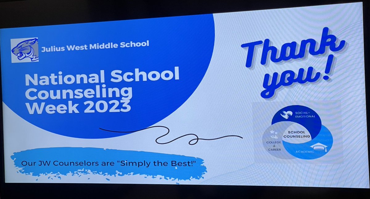 RSLeadtoAchieve's tweet photo. One of the best parts of being an AP @ #JWMS 🐆💙 is getting to work with some of the most #Empathetic, #StudentCentered, &amp; #Knowledgeable #SchoolCounselors in the 🌎! Happy #NationalSchoolCounselingWeek to a group of our greatest #ChampionsforStudents🏆#2023 https://t.co/vGDMW1RuC2