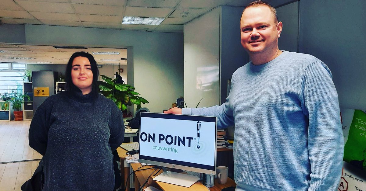 Our level 3 English Literature with Writing student, Lucie, is here with Huw where she is completing her great placement this month at <a href="/OnPointCopy_UK/">On Point Copywriting</a>!