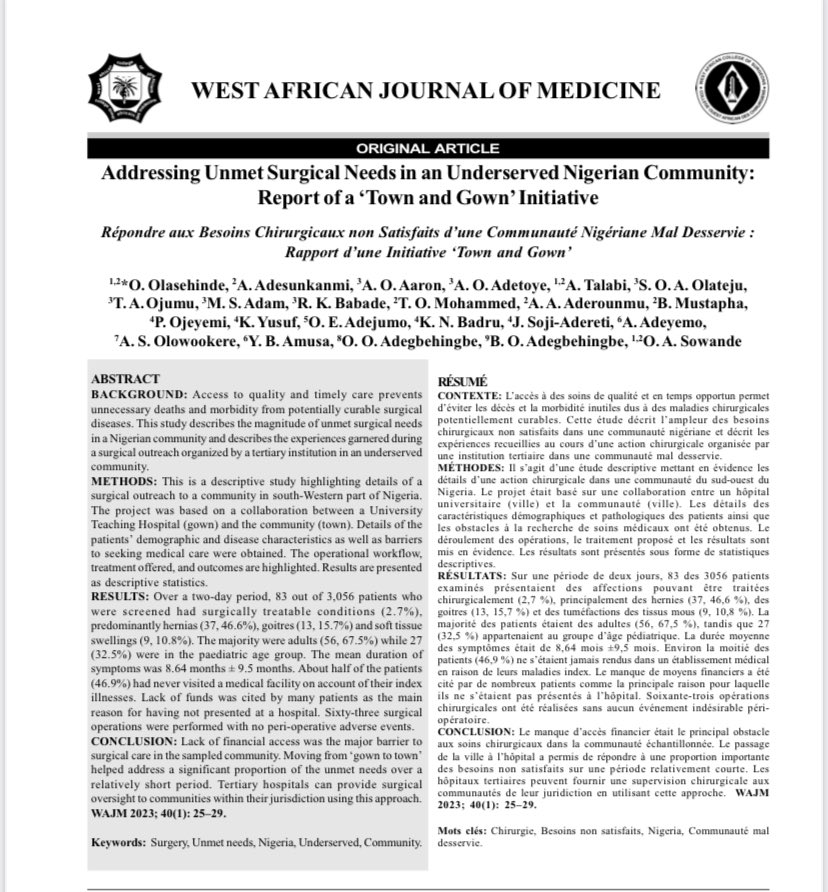 What is the major barrier to surgical care in most of the Nigerian communities ? Ever wondered how tertiary hospitals can help in their own little way? Find the answers below