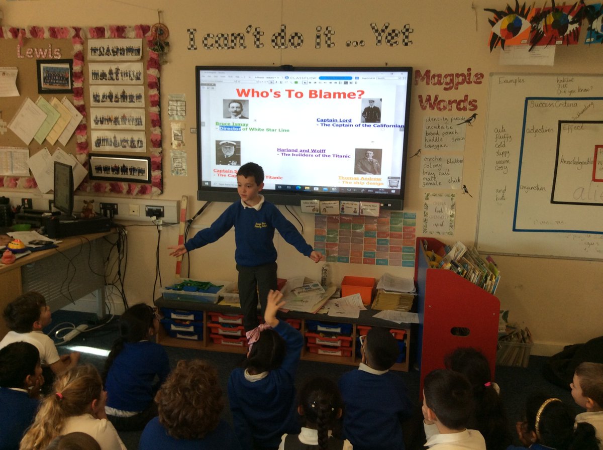 gfprimarycov's tweet photo. 2L also really enjoyed learning about the events of the Titanic yesterday. They then had a debate to decide who they believe was to blame for the disaster. We have lots of super Historians in the class. #GFHistory #GFY2 #historiansofthefuture https://t.co/KVlTume4Pg