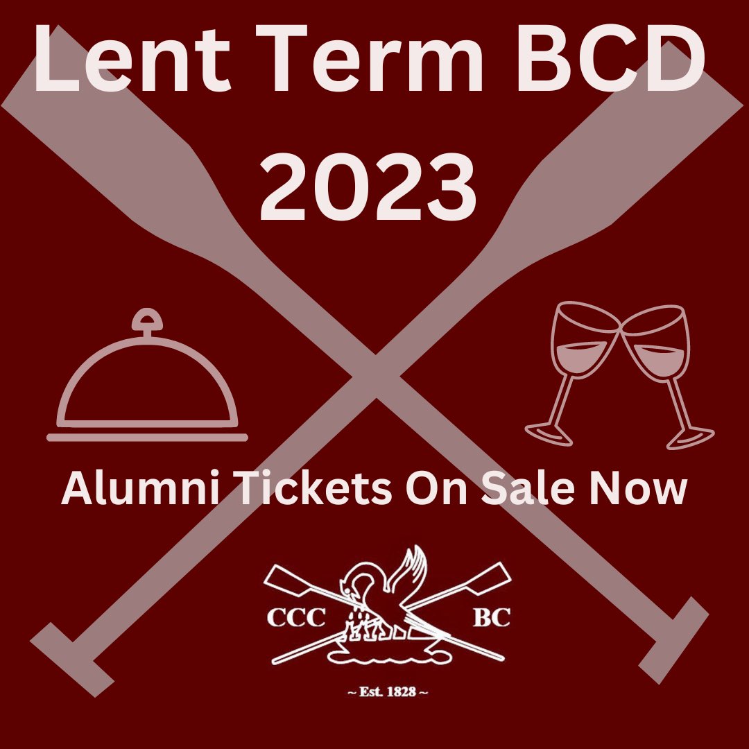 CCCBC_1828's tweet photo. Calling all CCCBC alumni!  Sign-ups for our Lent Term BCD have now opened!  Please follow the link below to reserve your tickets, along with the option to donate to ensure the boat club is able to continue providing for students!

https://t.co/ymGcWJF84c https://t.co/qIwqBqwyDk