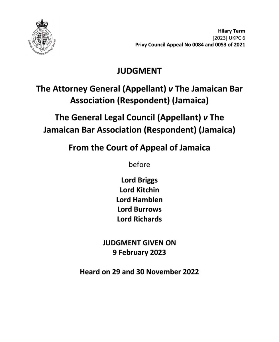 AbkaFitzHenley's tweet image. #JUST_IN: The Privy Council has overturned a ruling from the Appeal Court in JA that 2013 amendments to the Proceeds of Crime Act (POCA) which impose a reporting requirement on lawyers in relation to suspected money laundering breach constitutional rights of lawyers &amp;amp; clients.