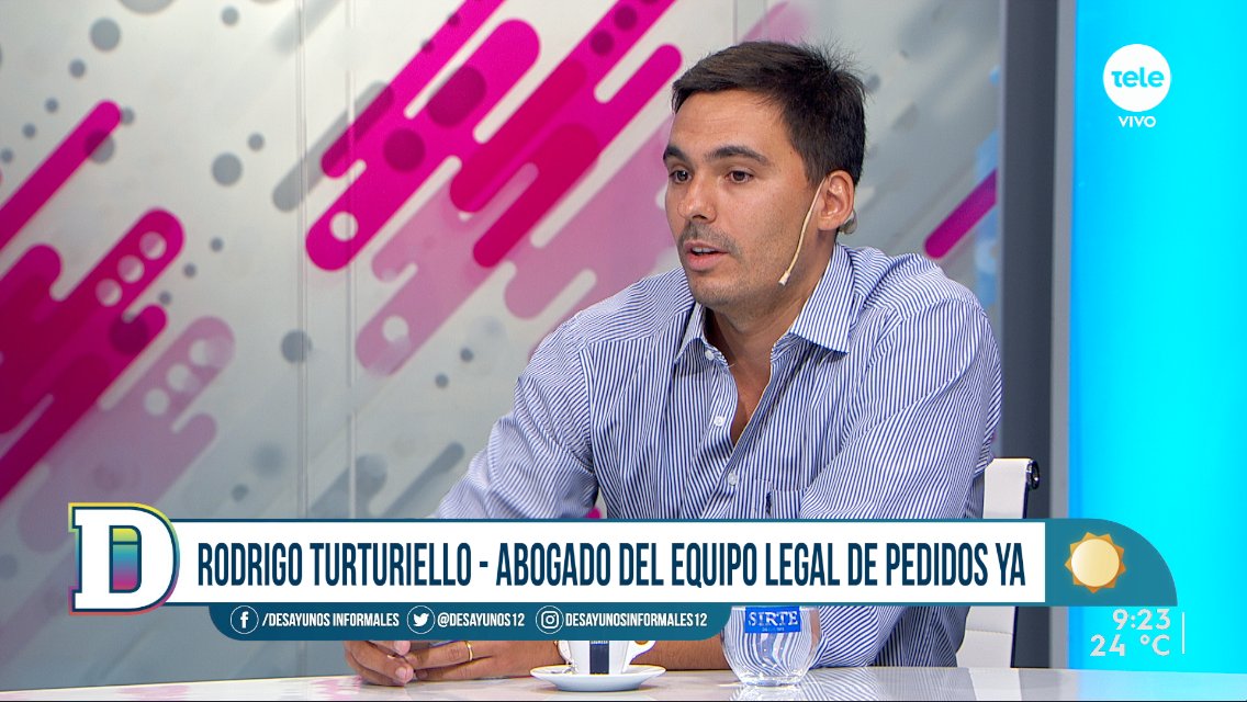 ➡ Recibimos al managing director de Pedidos Ya, <a href="/JuanMuxi/">Juan Muxí</a>. y a <a href="/RTurturiello/">Rodrigo Turturiello</a>, abogado del equipo legal de la empresa 📺 <a href="/teledoce/">𝗧𝗲𝗹𝗲𝗱𝗼𝗰𝗲 📺</a>